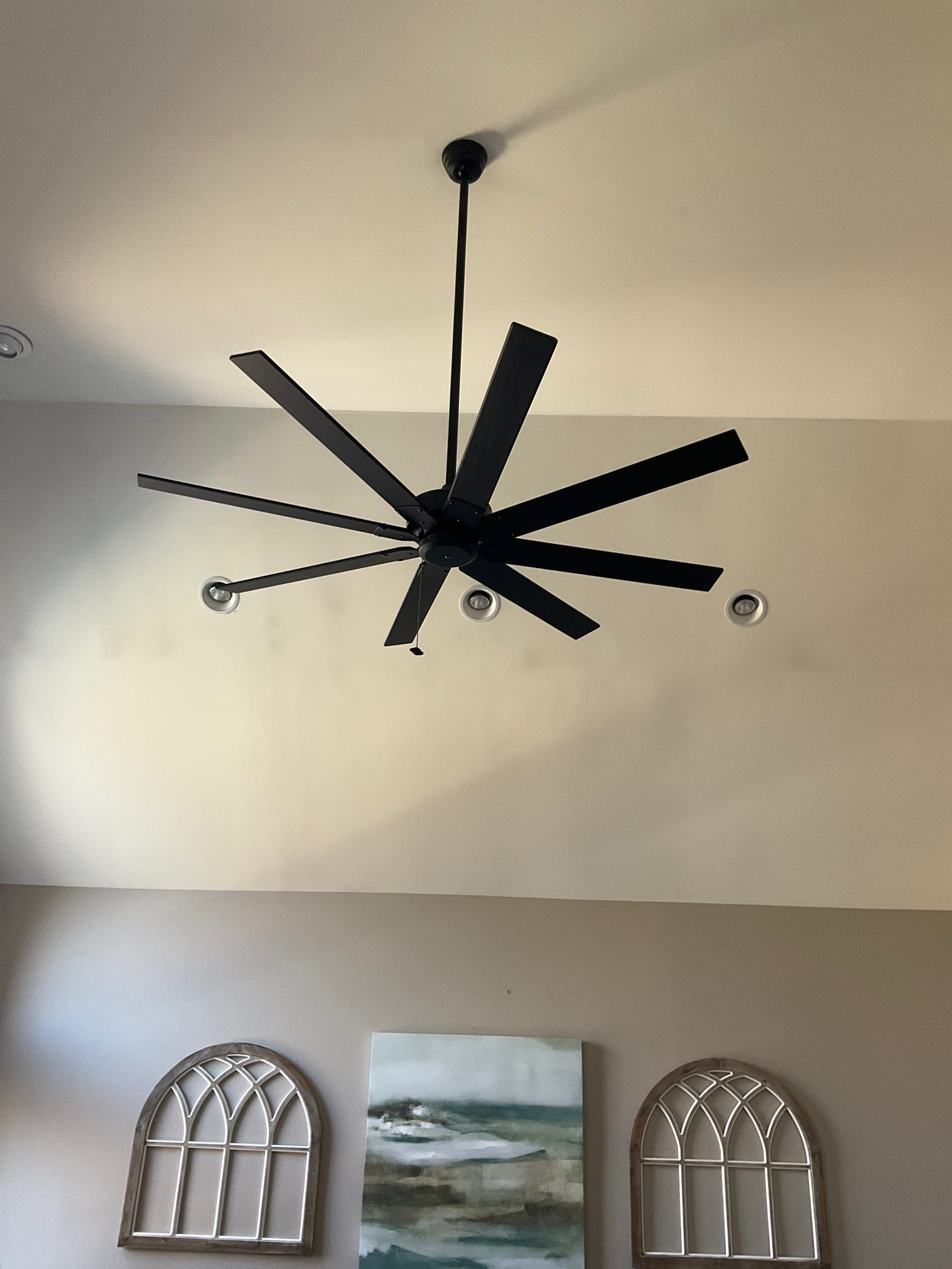 Ceiling Fan Installation & Rehang for High Ceilings in Matthews, NC completed by Touchstone Electric