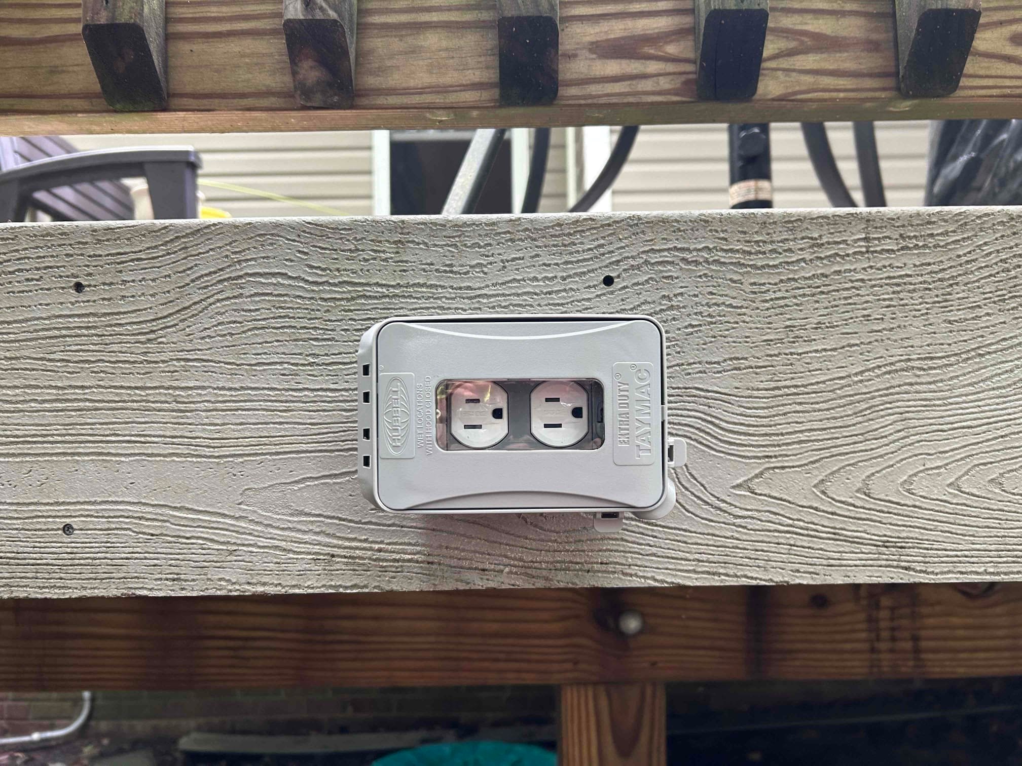 Outdoor Deck GFCI & Weatherproof Outlet Installation in Matthews completed by Touchstone Electric