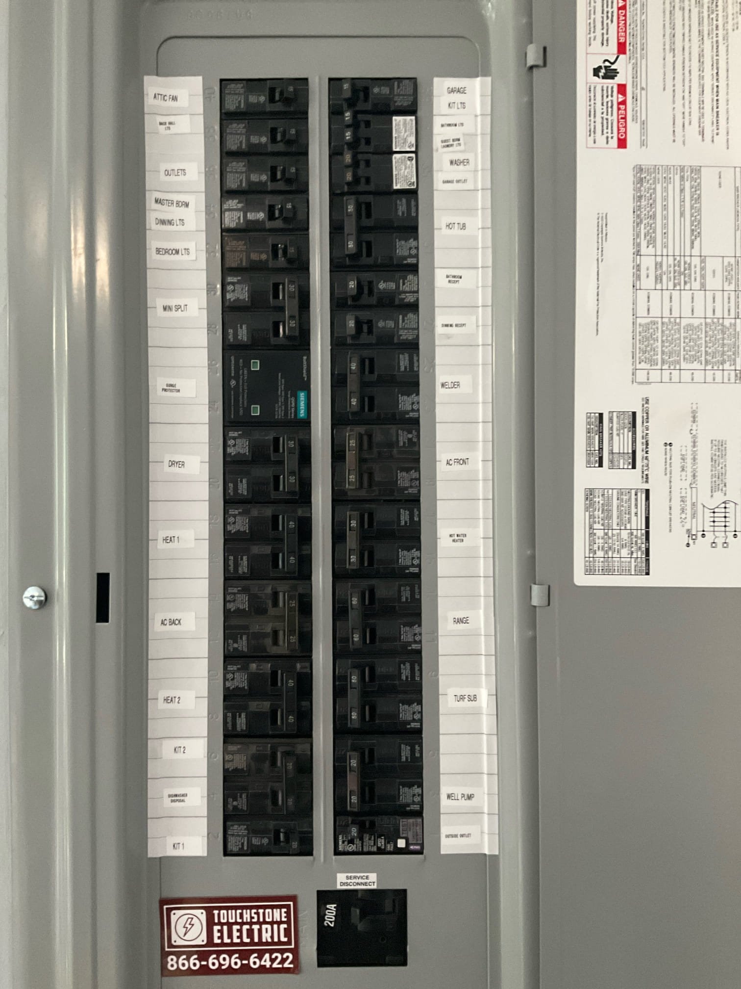 200 Amp Electrical Panel Upgrade & Breaker Install in Matthews, NC completed by Touchstone Electric