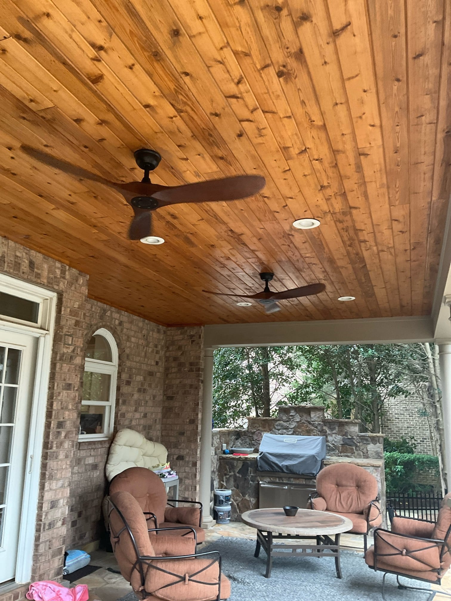 Two Outdoor Ceiling Fans Installed on Back Porch, Waxhaw NC completed by Touchstone Electric