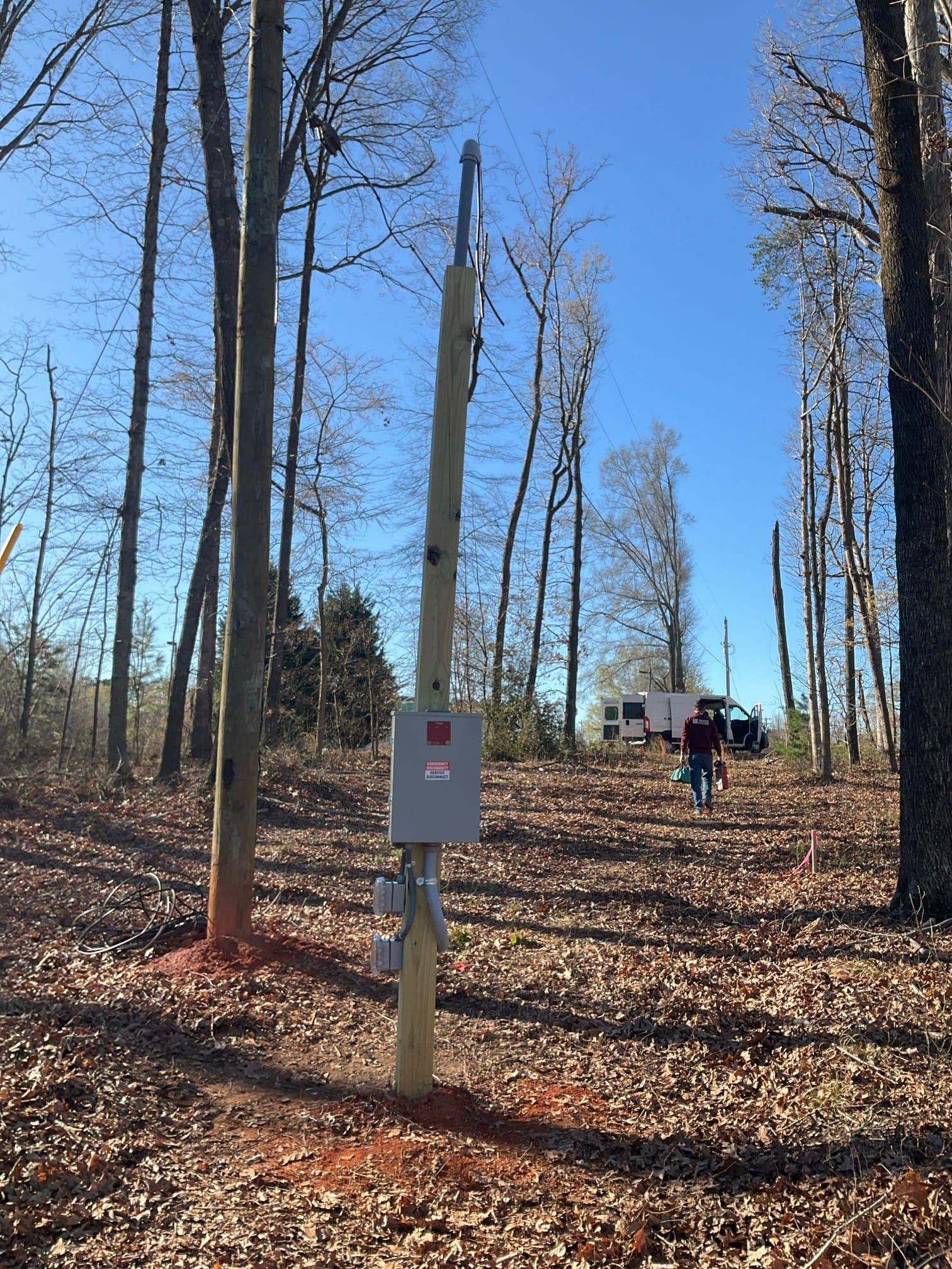 Temporary Power Pole Install & Overhead Service in Matthews, NC completed by Touchstone Electric
