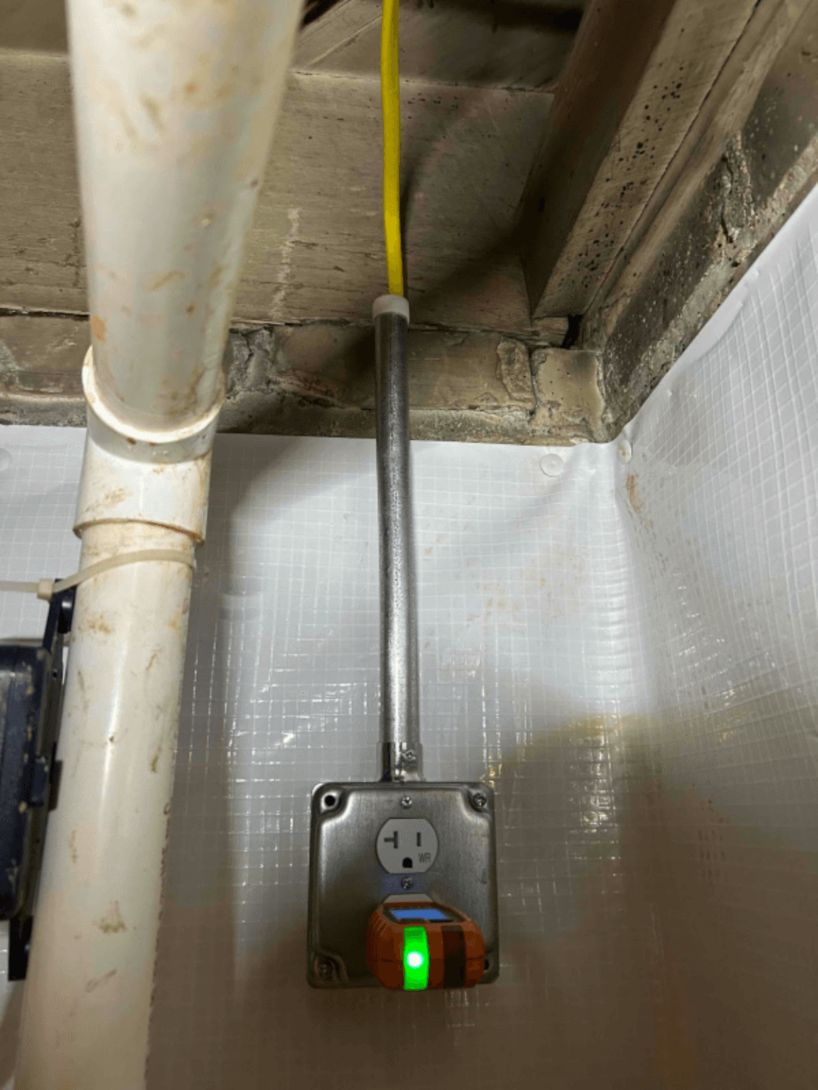 Sump pump and dehumidifier outlet installation in Raleigh NC crawlspace